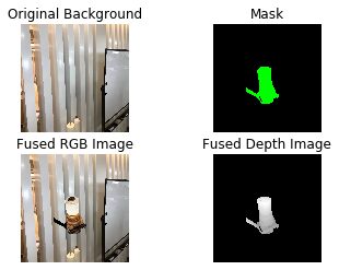 Background, mask, fused RGB and fused depth